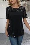 Kadın Kısa Kollu Dantel Detaylı Yandan Düğmeli Waffle Bluz-1