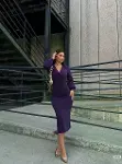 Kadın Kruvaze Yaka Balon Kol Simli Krep Kumaş Midi Boy Elbise-3