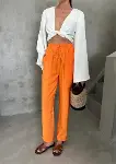 BEL LASTİK DETAYLI MODAL KUMAŞ PANTOLON - Orange-4