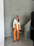BEL LASTİK DETAYLI MODAL KUMAŞ PANTOLON - Orange-1