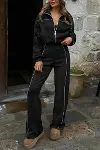 Kadın Uzun Kollu önden Fermuarlı Bluz Ve Pantolon Modal Ikili Takım-1