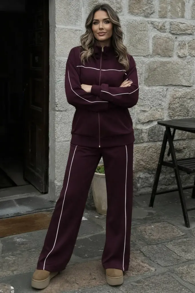 Kadın Uzun Kollu önden Fermuarlı Bluz Ve Pantolon Modal Ikili Takım-3