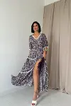 Desenli Sırtı Dekolteli Brode Elbise-2