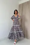 Desenli Sırtı Dekolteli Brode Elbise-1
