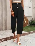 Kadın Yüksek Belli önden Düğmeli Ithal Keten Pantolon-4