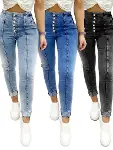 Kadın Yüksek Bel önden Düğmeli Jean Pantolon-4