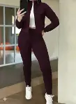 Kadın Uzun Kollu önden Fermuarlı Kısa Modal Mor Ceket Ve Pantolon Ikili Takım-4