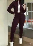 Kadın Uzun Kollu önden Fermuarlı Kısa Modal Mor Ceket Ve Pantolon Ikili Takım-1