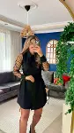 Kadın Uzun Kollu Yakalı Düğmeli Mini Ithal Krep Elbise-3