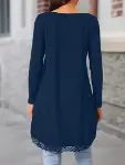 Kadın Uzun Kollu Bisiklet Yaka Asimetrik Kesim Detaylı Dantelli Viskon Bluz-4