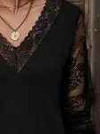 Kadın Uzun Kollu V Dantel Yakalı Viskon Bluz-2