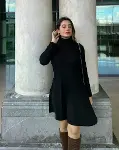 Kadın Uzun Kollu Balıkçı Yaka Salaş Kusa Akrilik Elbise-5