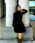 Kadın Uzun Kollu Balıkçı Yaka Salaş Kusa Akrilik Elbise-6