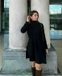 Kadın Uzun Kollu Balıkçı Yaka Salaş Kusa Akrilik Elbise-7