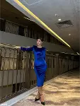 Kadın Bisiklet Yaka Vatkalı Manşet Detay Kadife Kumaş Midi Boy Elbise-3