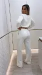 Kadın Uzun Kollu Bisiklet Yaka Desenli Iki Iplik şardonlu Bluz Ve Pantolon Ikili Takım-2