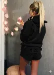 Kadın Uzun Kollu Kapşonlu Peluş Bluz Ve Kısa Short Ikili Takım-3