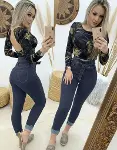 Kadın Yüksek Bel Düğmeli Yırtık Kot Pantolon-1