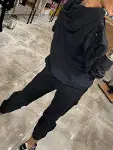 Kadın Uzun Kollu Kapşonlu Pulpayet Detay Viskon Iki Iplik Bluz Ve Pantolon Ikili Takım-2