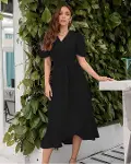 Kadın Kruvaze Yaka Midi Boy Kuşaklı Krep Elbise 120 Cm-6