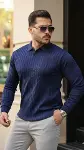 Erkek Saç örgü Desenli Uzun Kollu Triko-3