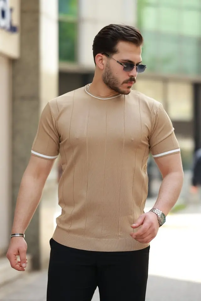 Erkek Bisiklet Yaka çizgi Desenli Ribanalı Kısa Kollu Tshirt Erkek Bisiklet Yaka çizgi Desenli Ribanalı Kısa Kollu Tshirt