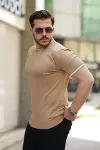 Erkek Bisiklet Yaka çizgi Desenli Ribanalı Kısa Kollu Tshirt-2