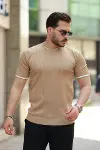 Erkek Bisiklet Yaka çizgi Desenli Ribanalı Kısa Kollu Tshirt-1
