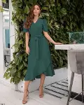 Kadın Kruvaze Yaka Midi Boy Kuşaklı Krep Elbise 120 Cm-2