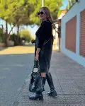Kadın Uzun Kollu Kapüşon Ve Deri Detay Diz üstü Elbise-2