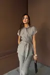 ÇİZGİLİ POLYVİSKON BLUZ - PANTOLON TAKIM - Gri-4
