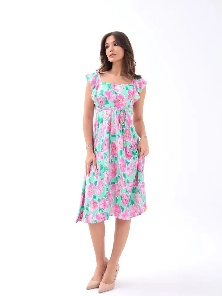 5370 ELBİSE-PEMBE GÜL DESEN
