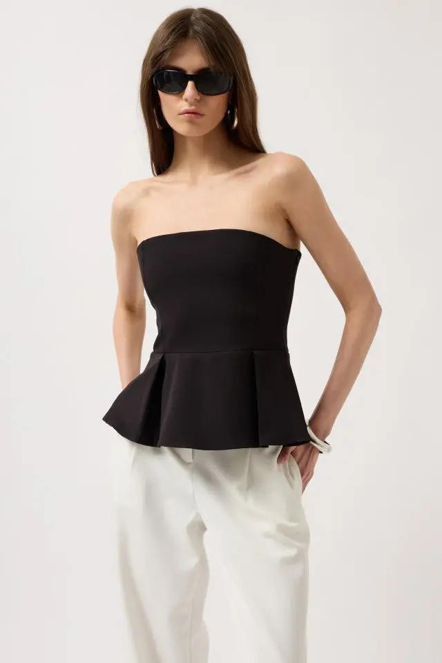 Pileli Straplez Bluz