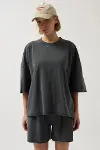 Oversize Lazer Kesim Bisiklet Yaka T-Shirt-3