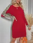 Kadın Uzun Kollu Bisiklet Yaka Kollar Leopar Detay Iki Iplik Mini Boy Elbise-3