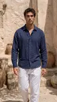 Erkek Armürlü Yarım Oversize Müslin Gömlek-2