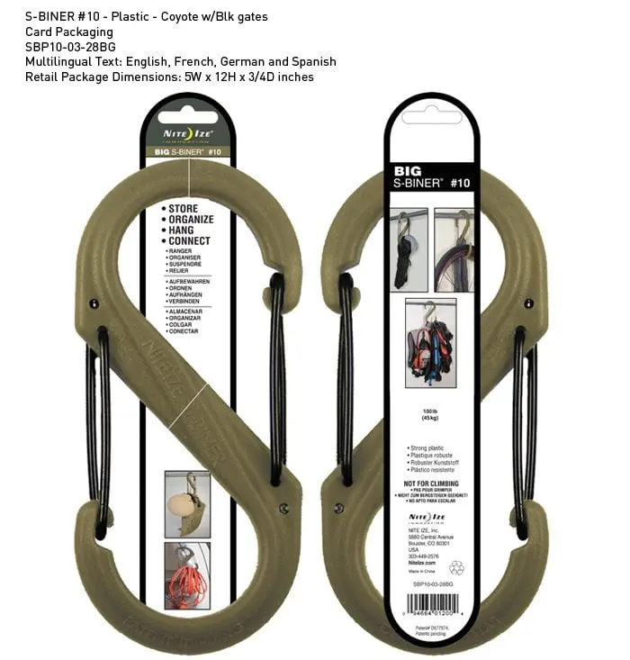 Nite-ize S-Biner Plastik size 10 Coyote/Blk Gate/Karabina