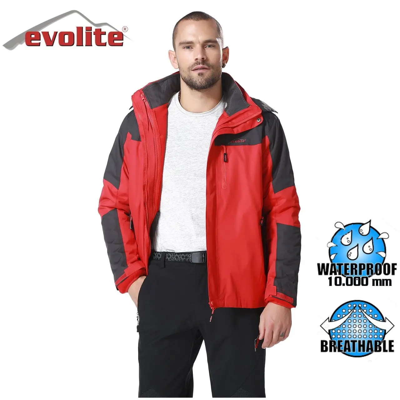 Evolite Diva Erkek 3in1 Gri/Kırmızı Mont/Teknik Outdoor