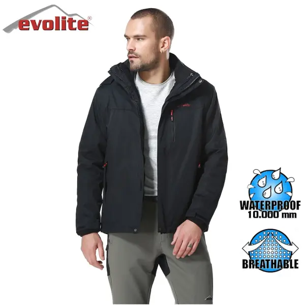 Evolite Diva Erkek 3in1 Siyah Mont/Su Geçirmez,Polar İçlikli