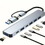 8 in 1 Usb Çevirici Notebook Macbook Type-C Uyumlu Görüntü Aktarıcı Hub (4745)-1