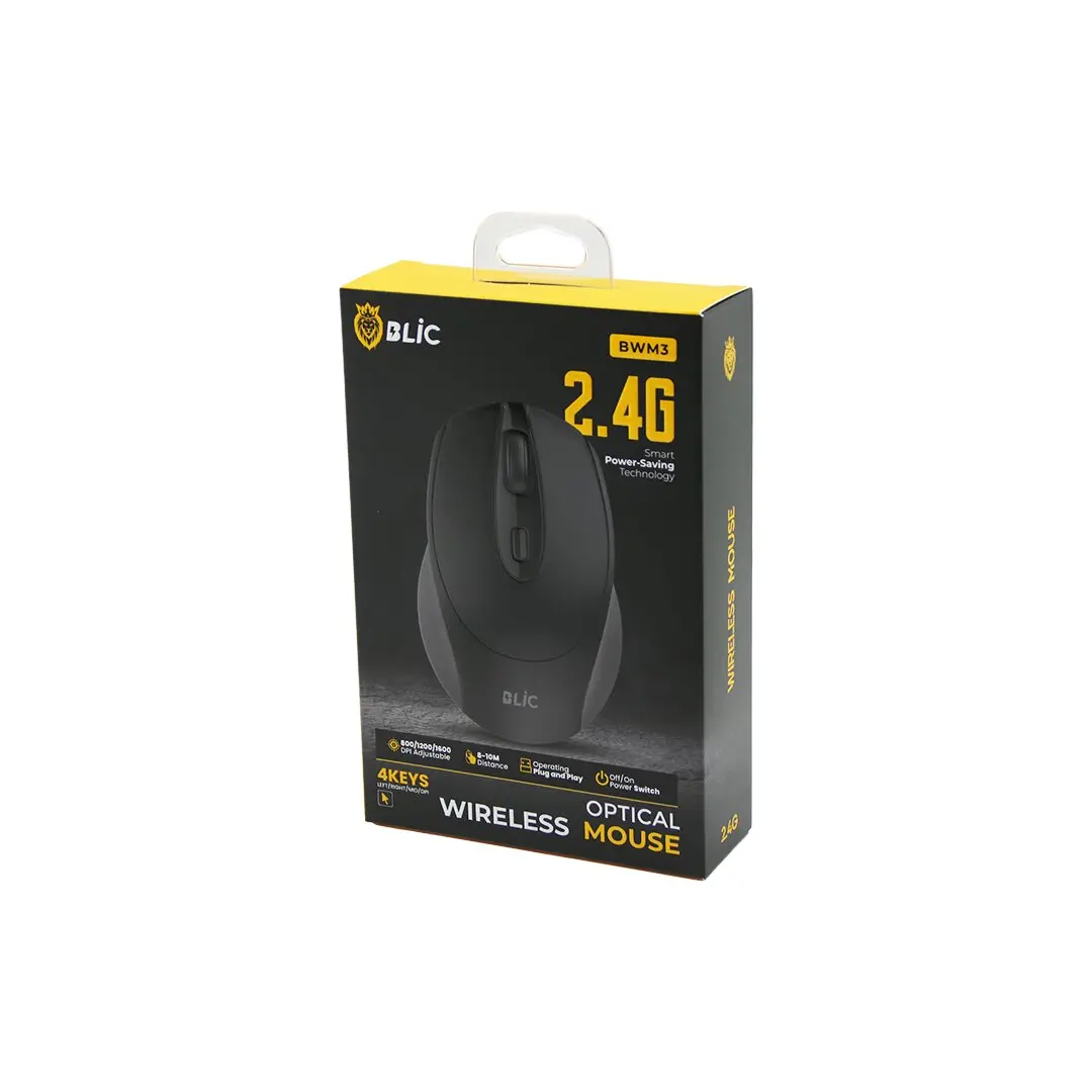 BLİC-BWM3 SİYAH KABLOSUZ MOUSE 2.4G 8-10M DİSTANCE WİRELESS - KABLOSUZ 1600DPI (4745)