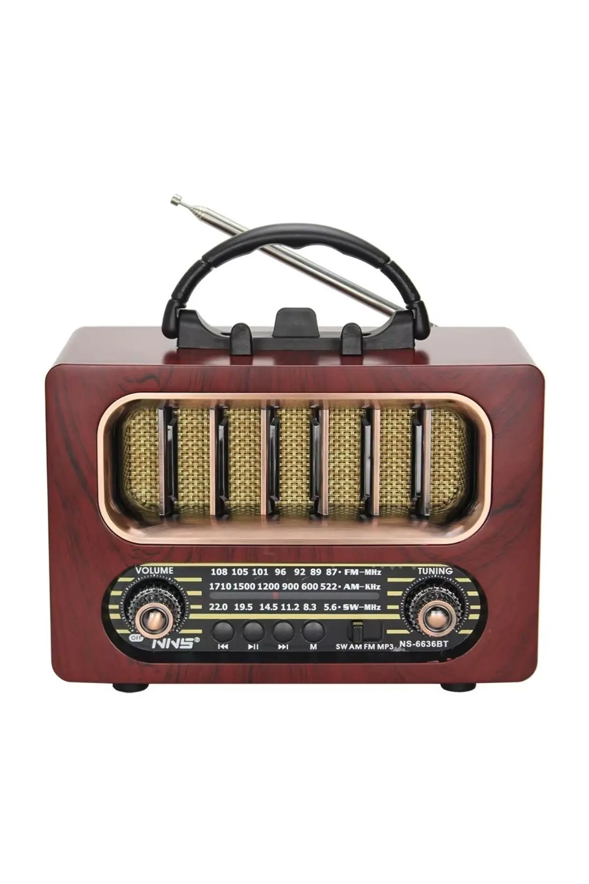 Orta Boy Retro Ahşap Tasarım Bluetooth Hoparlörlü Radyo – FM/AM Destekli, Şarjlı ve Taşınabiliri Radyo NS-6636 (4745)-5