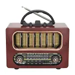 Orta Boy Retro Ahşap Tasarım Bluetooth Hoparlörlü Radyo – FM/AM Destekli, Şarjlı ve Taşınabiliri Radyo NS-6636 (4745)-1