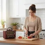 Orta Boy Retro Ahşap Tasarım Bluetooth Hoparlörlü Radyo – FM/AM Destekli, Şarjlı ve Taşınabiliri Radyo NS-6636 (4745)-4