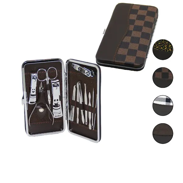 12 PCS - GÜMÜŞ MANİKÜR - PEDİKÜR SETİ RENKLİ DESENLİ - CÜZDAN MODELİ ÇANTALI (4745)