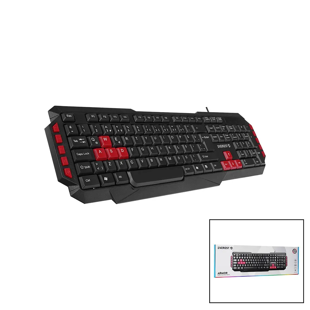 EVEREST KB-G7-ARMOR  USB KABLOLU  OYUNCU KLAVYE  RENKLİ OYUN TUŞLARI - MULTİMEDYA TUŞLARI   150CM (4745)