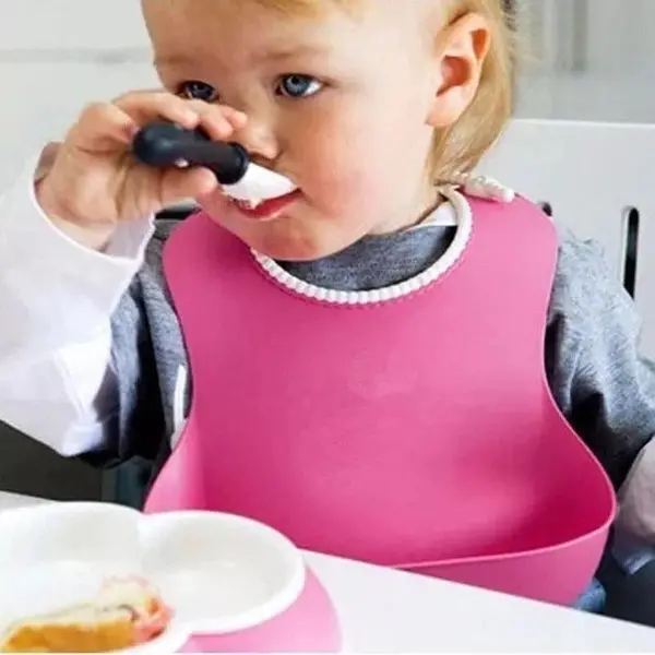 Çocuk Bebek Mama Önlüğü Dökülme Engelleyici Bükülebilir Pembe (4745)