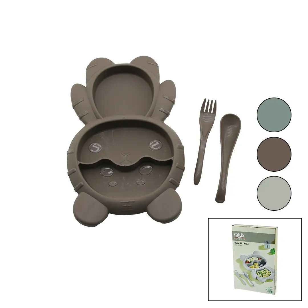 AYICIK MODEL=3 BÖLMELİ BEBEK BESLENME SETİ 3PCS=MAMA KABI-KAŞIK-ÇATAL 500ML RENKLİ PLST (4745)
