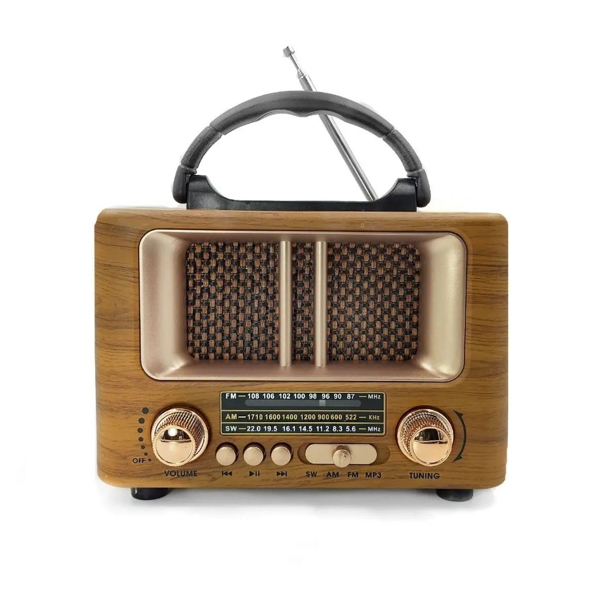 Küçük Mini Boy Retro Ahşap Tasarım Bluetooth Hoparlörlü Radyo – FM/AM Destekli, Şarjlı ve Taşınabilir Radyo NS-8108 (4745)