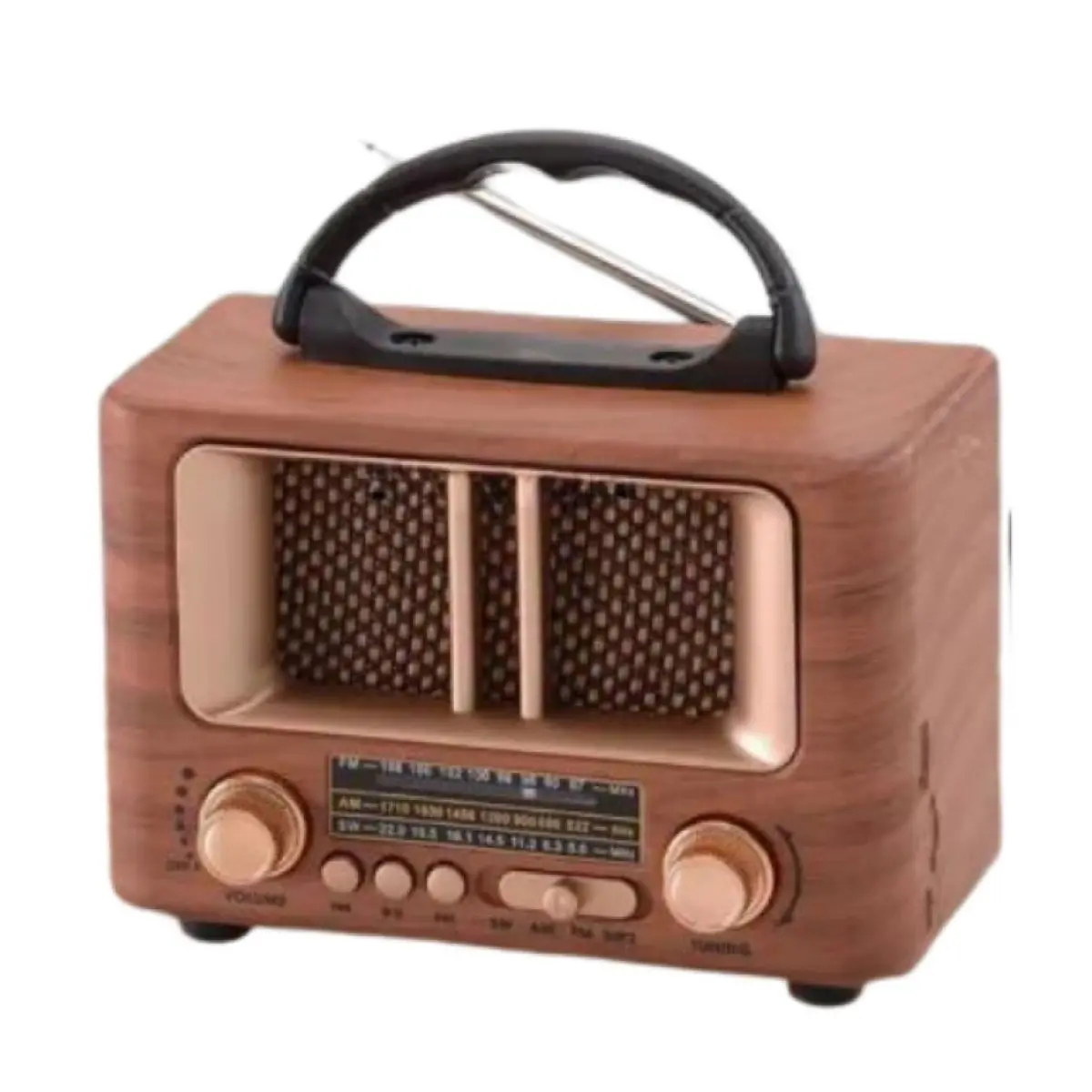 Küçük Mini Boy Retro Ahşap Tasarım Bluetooth Hoparlörlü Radyo – FM/AM Destekli, Şarjlı ve Taşınabilir Radyo NS-8108 (4745)-3